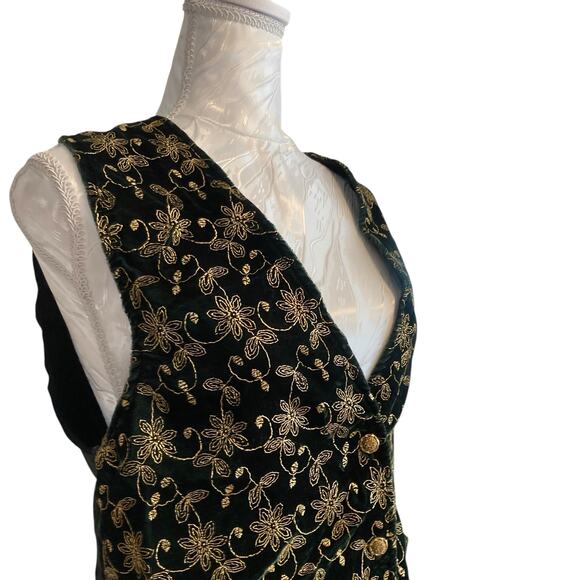 Vintage Velvet Vest Womens Sz Medium Green Gold Embroidered Victorian Romantic - Picture 12 of 16
